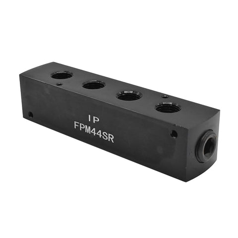 Aluminum Rectangle Pencil Pneumatic Manifold With One Inlet To Four Outlets Three Eighths NPT Inlet And One Quarter NPT Outlets