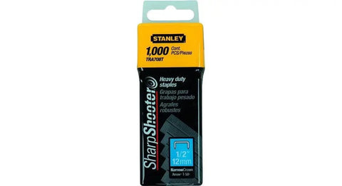 Pro Grade Half Inch Leg Staples For Staple Guns Bulk Pack One Thousand Count displayed in packaging for heavy duty fastening.