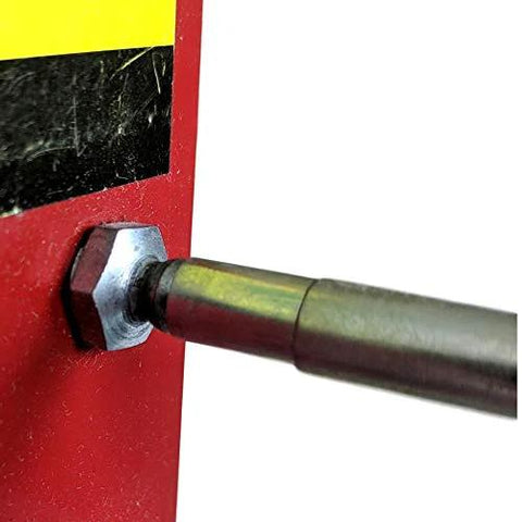 LockNLube recessed fitting adapter; silver metal shaft with hex nut mounted on a red panel.