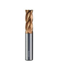 Front view of sisona 1/4in carbide roughing end mill, 4-flute, 2.5in OAL, copper-colored flutes, silver shank