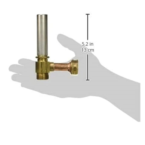 3/4 Inch Female Swivel Hose Thread To 3/4 Inch Male Hose Thread Mini Rester Inline Tee Arrestor, held by hand, showing size