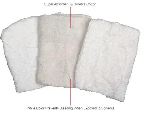 Assorted white rags from a 50 Lb Box Recycled Cotton Terry Cut Rags In White All Purpose Wipers For Polishing Dusting And Cleaning Jobs