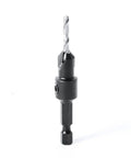 Hardcore Industrial Grade Quick Countersink One Eighth Inch Diameter Straight Cutting Tip For Fine Woodworking Cabinet Making And Metal Fabrication, shown at an angle with carbide tip.