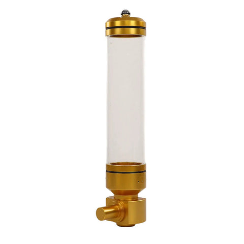Wall Mounted Coffee Bean Dispenser With Detachable Sealed Acrylic Jar For Cafes And Bars Keeps Your Daily Grind Fresh in gold and clear design.