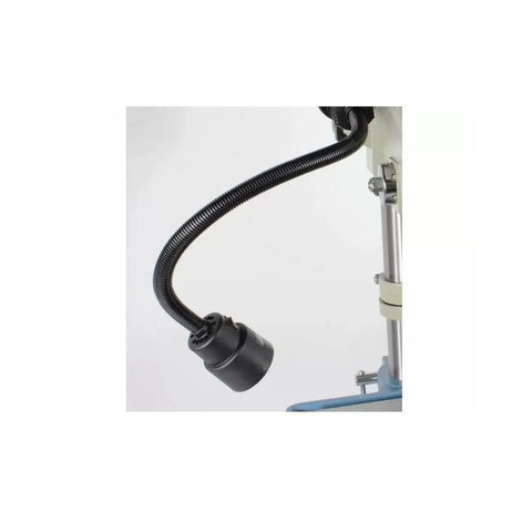 Heavy Duty 15 Inch Variable Speed Floor Drill Press With 1 HP Motor And MT2 Spindle belt and hose attachment for dust management.
