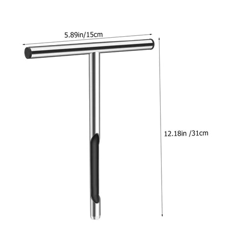 Soil Sampling Tool With T-Handle, Stainless Steel Core Probe shown with dimensions, ideal for contractors and DIY farmers.