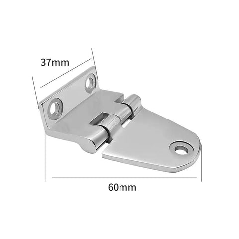 Rock Solid Polished Bent Plate Hinges Crafted From Quality 316 Stainless Steel smooth action 60x37mm bracket shown from top angle.
