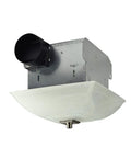 Decorative Square Ceiling Bath Fan With Light And Glass Globe 70 CFM Quiet 1.5 Sones for bathrooms up to 85 sq ft, side view
