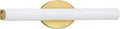 22 Inch LED Bath Vanity Light In Satin Brass With Etched White Glass, Mid Century Modern Fixture for Bathrooms, sleek side view.