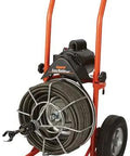 Easy Rooter Junior Drain Auger Snake 75 Foot One Half Inch Cable on wheeled cart, fitted with a solid steel cable for plumbing tasks.