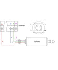 Diagram of Heavy Duty 5.5KW Water Cooled Spindle Motor For CNC Router Engraving, showing wiring to inverter.