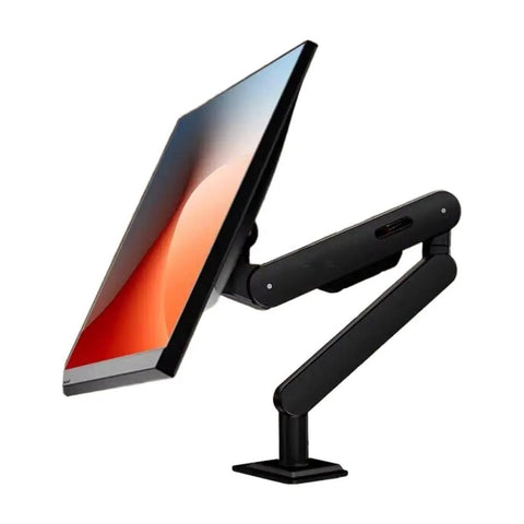 Heavy Duty Monitor Mount With Super Slick Cable Management And Hella Sturdy No Drill Clamp with adjustable tilt and swivel.