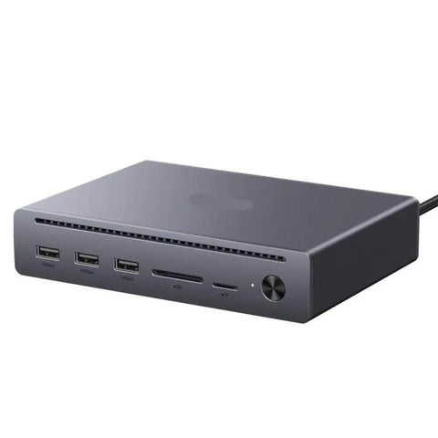 Thunderbolt 5 Docking Station Featuring Dual Ports And 140W Power Delivery Delivers Slap Up Fast Data Transfer At 120 Gbps Smooth Eight K Video Output Plus Killer Networking For Your Daily Laptop Setup Guaranteed To Hit Different, showcasing multiple USB and SD ports.