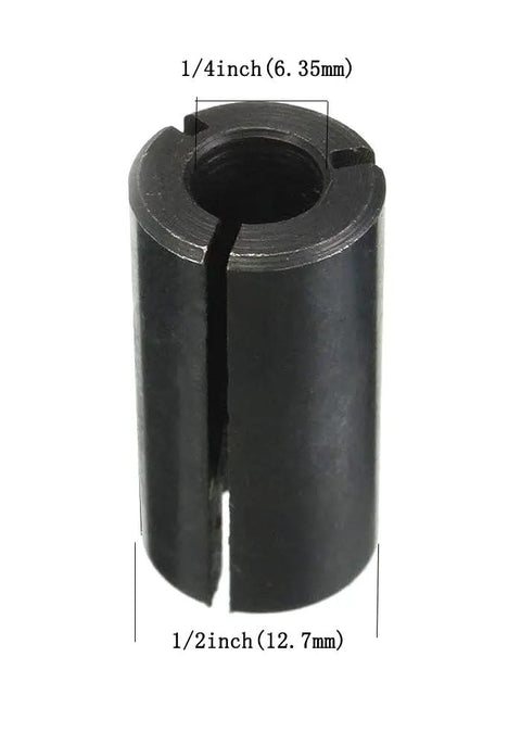 Half Inch To Quarter Inch Router Collet Set Pack Of 2 Pro Grade Carbide Chuck Adapters for woodworking and engraving close-up