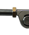Right Hand Offset Heim Joint With Matching Jam Nut Three Quarter Bore By Three Quarter Shank Heavy Steering Piece For Slick Hot Rod Builds And Tight Tuned Race Projects Featuring Precision Guts And Rock Solid Alignment side view of polished steel joint