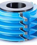 Close-up of Carbide Tipped 3 Wing Finger Joint Router Bit SC300, 3 Inch Diameter With Dual Bores 1 Inch And 1-1/4 Inch, blue color