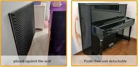 High Density Egg Crate Foam Acoustic Sound Panels For Upright Piano And Home Office Noise Insulation Wall Pads placed against the wall.