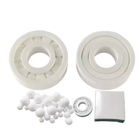 Two 608 full ceramic bearings, ZrO2, 8x22x7mm, ABEC-9, white with ceramic balls.