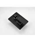 Shower System, 10-Inch Rain Head with Body Jets and Handheld, Matte Black control panel with knobs and square design.