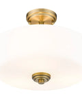 Three Light Matte Opal Glass Semi Flush Mount in Heritage Brass Finish, Classic Tuscan Vibe Ceiling Light with Deep Round Shade