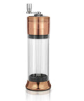 3-In-1 Spice Grinder With Hand Crank, Roller Crusher And Cone Filler, copper color body, clear viewing chamber visible