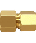 Side view of Joywayus brass compression tube female union connector, 3/8 in tube OD to 1/4 in compression