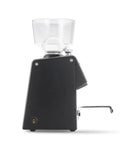 Compact 64mm Flat Steel Burr Coffee Grinder For Home Espresso cold brew with transparent bean hopper and sleek black design.