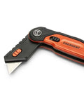 Folding Utility Knife With Tool Free Blade Change, Slim Thumb Bridge Grip, End Cap Storage For 3 Spare Blades