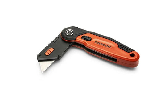 Folding Utility Knife With Tool Free Blade Change, Slim Thumb Bridge Grip, End Cap Storage For 3 Spare Blades