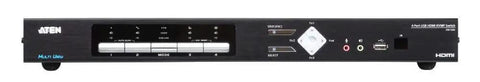 Top Tier 4 Port USB HDMI Multi View KVMP Switch For Effortless Desk Management Plus Slick Four Monitor Rotation With Zero Headaches front view with buttons and ports.