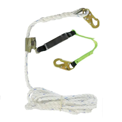 Roofer Fall Protection Kit With Adjustable Full Body Harness, Rope Grab With Shock Absorber, 25 Ft Lanyard, snap hooks