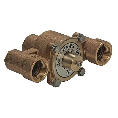 Heavy Duty Emergency Thermostatic Mixing Valve Delivering 31 Gpm Flow Rate With A Slick Wax Thermostat Design For Straight Up Dead On Temperature Control And Super Low Pressure Drop, brass construction.