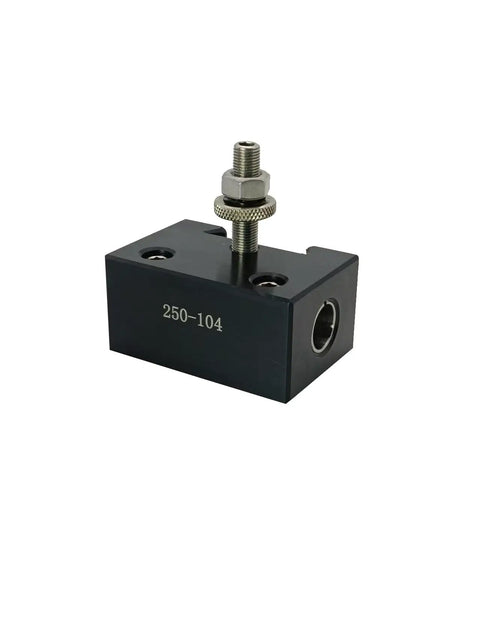 Side view of metal tool holder from 8 Piece Wedge Type Quick Change Tool Post Kit For Lathe With Tool Holders For 6 To 12 Inch Swing Diameter