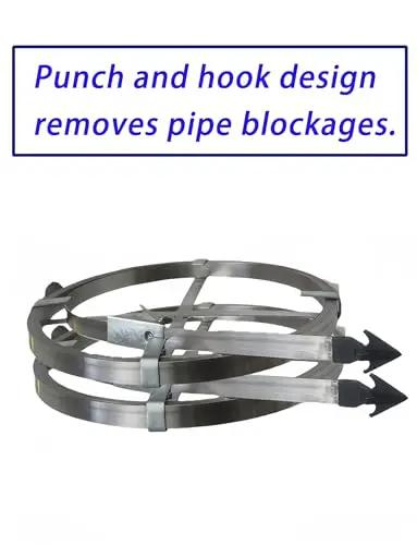 Heavy Duty Manganese Steel Sewer Snake Drain Rooter With Comfort Grip Handle for clearing blockages with punch and hook design.