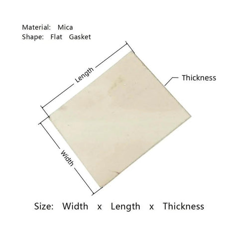 Durable Mica Board Heat Shield For Repairs, Built To Last, High Temp Resistant Insulation Sheet shown with labeled dimensions and material details