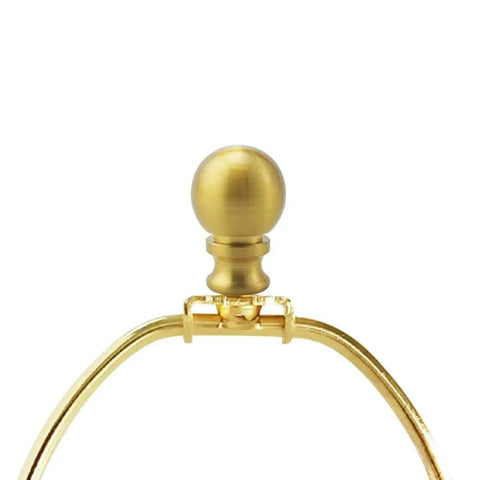Two Piece Antique Brass Lamp Finials Set For Lamp Shade Nut Screw Cap Metal Knob Topper Decorative Replacement DIY Table Or Floor Light Harp Adapter Kit installed on lamp.