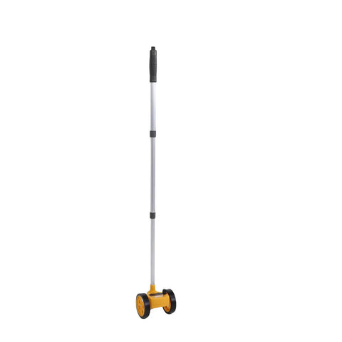 Eujgoov Rolling Measuring Wheel with 4in Dual Wheels, 0-9999.9m Distance side view of adjustable aluminum handle and dual wheels