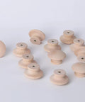 Twenty Piece Set Of One Half Inch Round Unfinished Wood Drawer Knobs Mushroom Shaped Cabinet Pulls With Mounting Screws For Quick Diy Makeover Giving Your Space A Clean Slick Home Refresh, showing various angles of wood knobs.