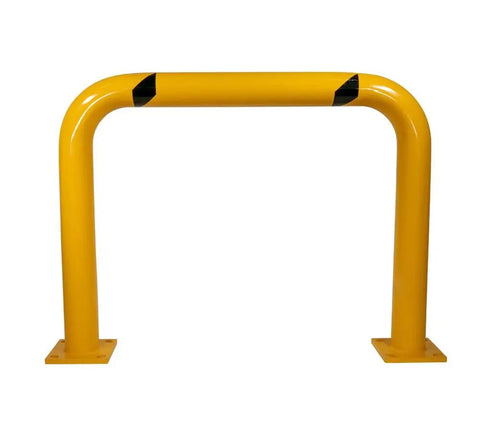 4 Pack Built Tough High Profile Steel Machine Guard Rails 36x48 Floor Mounted Yellow Powder Coat With Black Visibility Stripes Bolt On Safety Barrier For Warehouses And Parking Areas
