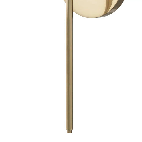 Close-up of Olivia Wall Sconce in aged brass finish, highlighting slim vertical line, 4.75 x 18.75 inch modern rustic lighting detail.