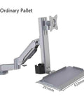 Heavy Duty Dual Arm Gas Lift Monitor Stand With Smooth Swivel Tilt Base, silver aluminum desktop mount with dimensions 207mm x 610mm.