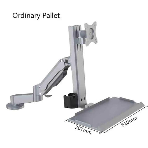 Upgrade Your Desk Game With This Sleek Dual Monitor Mount Featuring Smooth Air Spring Action And Zero Hassle Setup For Effortless Height Tweaks And A Fully Rotating Tray That Handles Multiple Screens Like A Champ. Silver aluminum dual monitor mount with adjustable arm.