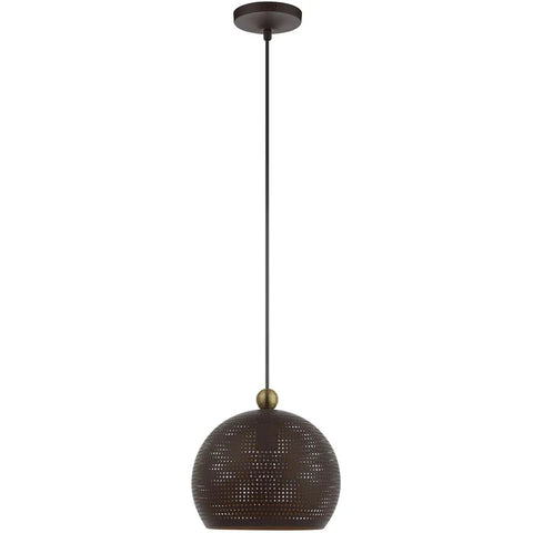 Bronze Pendant With Antique Brass Accents And Gold Inside Canopy, Dublin Style 1 Light Bronze Metal Shade Lighting Fixture