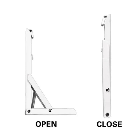 Four Pack Triangle Folding Brackets Built Tough Floating Shelf Support For Wall Mounted Benches And Tables Ideal Space Saving Hardware For Tools White 10 Inch open closed view