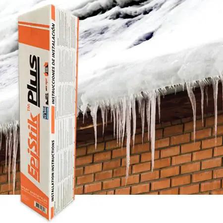48 Mil Synthetic Roofing Underlayment Peel And Stick Self Adhered High Temperature Membrane Rock Solid Heavy Duty Weather Barrier Contractor Favorite Job Site Ready on a brick surface with icicles.