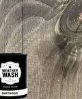 Slick Water Based Aging Wood Stain Yields Authentic Driftwood Gray Finish With One Coat Tannin Bond For Raw Interior Boards in a can.