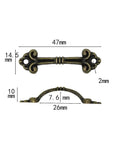 Dimensions of Vintage Bronze Mini Drawer Pulls Set Of 20, 1.85 Inch Antique Jewelry Box Handles, Solid Zinc Alloy, Old School Vibe Finish