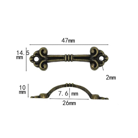 Dimensions of Vintage Bronze Mini Drawer Pulls Set Of 20, 1.85 Inch Antique Jewelry Box Handles, Solid Zinc Alloy, Old School Vibe Finish