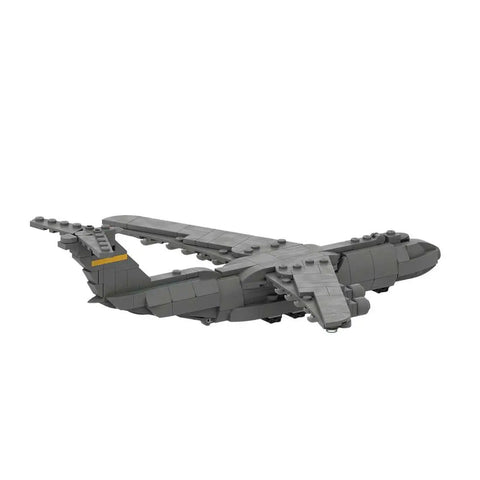 Airplane Building Kit With 367 Pieces 1 To 300 Scale C 5 Galaxy Military Cargo Transport Model, grey side view, ABS parts.