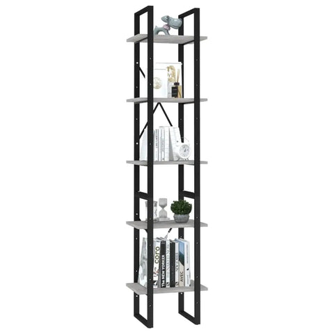 Concrete Grey 5-Tier Industrial Book Cabinet With Metal Frame And Engineered Wood Shelves, Perfect Bookcase And Display Rack